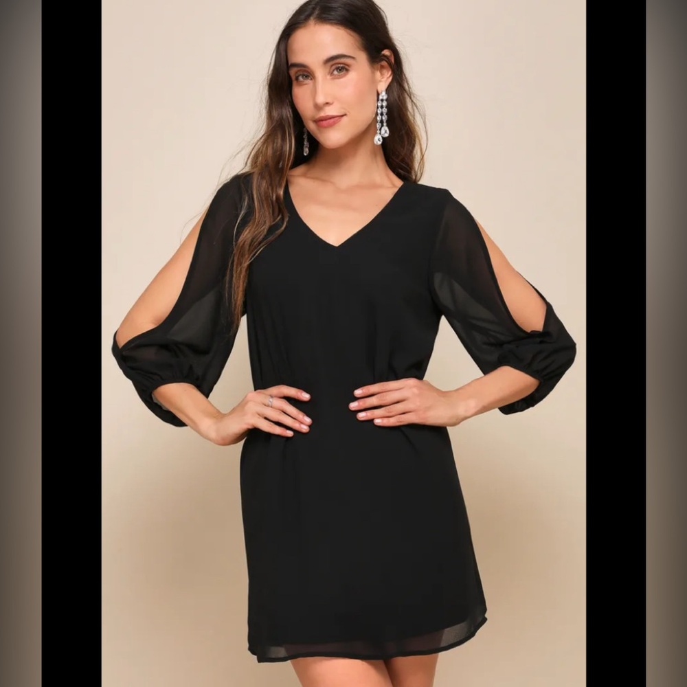 Lulus small black dress open sleeves 701